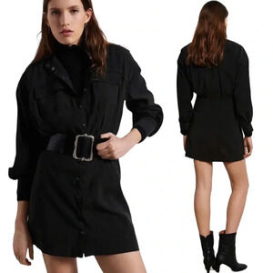 ba&sh Crew Shirt Mini Dress Black Size M NWT